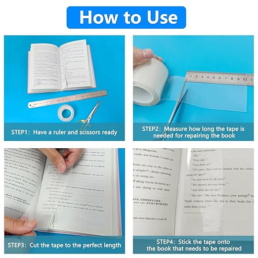 YINTTIAN 3 Rolls Clear Book Tape with Strong Adhesive, Book Repair Tape Waterproof for Libraries,Old Books, Broken Pages (2 Inch x 16.5 Feet Per Roll)