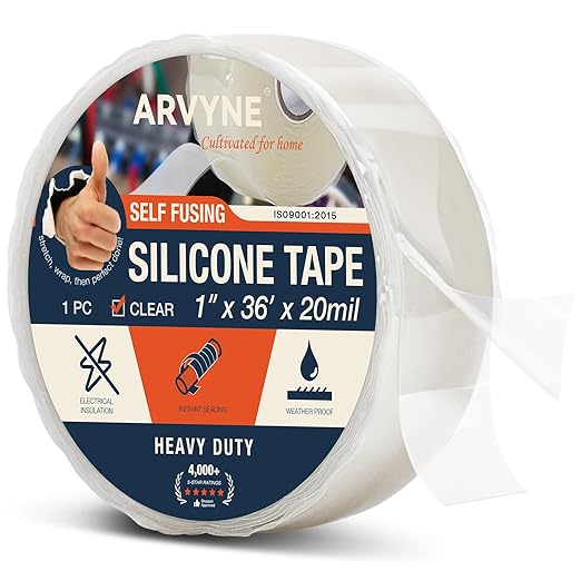 Self-Fusing Silicone Tape 1″ × 36′ × 20 mil – Clear Rubber Repair Tape – Waterproof, Heat-Resistant, Insulating, Chemical-Resistant, No-Residue, Ideal for Sealing, Automotive, Electrical & Outdoor Use
