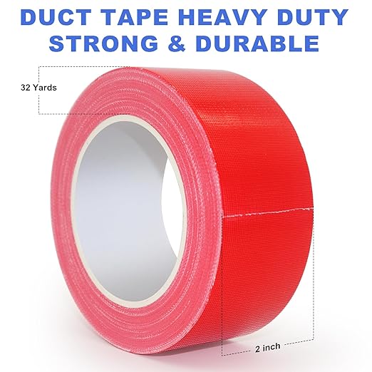 Duct Tape Red, 2 Inches x 32 Yards, Heavy Duty Waterproof, Strong, Durable, Easy-Tear by Hand, Residue-Free for Home Repairs, Industrial, Fixed Carpet Edge, DIY Projects