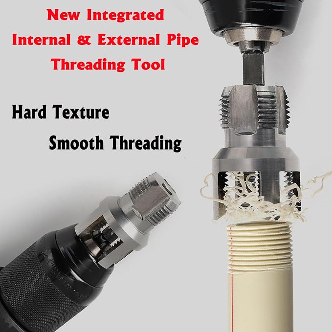 PVC Pipe Threader Kit, 3 Piece Set, 1/2", 3/4", 1" NPT, Internal and External Threading, Compatible with Electric Drill for PVC, PPR, MPP Pipes (1/2in+3/in+ 1in)