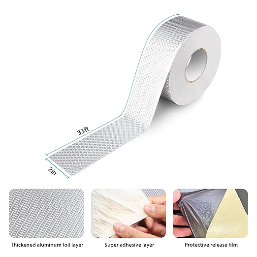 Butyl Tape Waterproof Sealing Tape 2in x 33ft, Self-Adhesive Aluminum Foil Tape for Metal Roof, RV Awning, Carport Fixing, Rubber Roofing, Pipe Sealant, Gutters and Skylights Patching