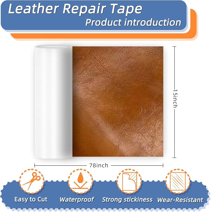 Self Adhesive Faux Leather Repair Patch,1Roll 15x78 Inch Leather Repair Tape for Furniture,Couch Tape for Couches,Bed,Car Seats,Chair,Light Brown