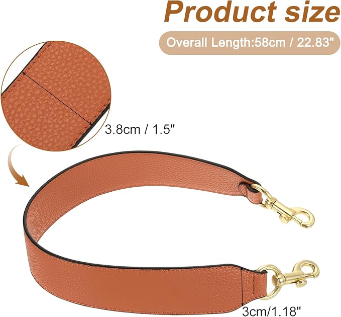 uxcell 22.83 Inch PU Leather Short Bag Strap with Clasp, Purse Handles Handbags Replacement Straps for Clutch Bag Crossbody Underarm Bags, Orange, Light Gold Buckle