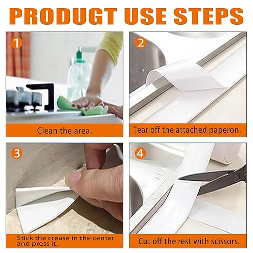 3 Pack White Caulk Tape, Bathroom Waterproof Accessories Caulking Tape,Self-Adhesive Sealing Tape for Kitchen Sink,Toilet, Bathtub Shower, Tub Floor Wall Edge Protector Strip, with Tool(1.5" x 10.5Ft)