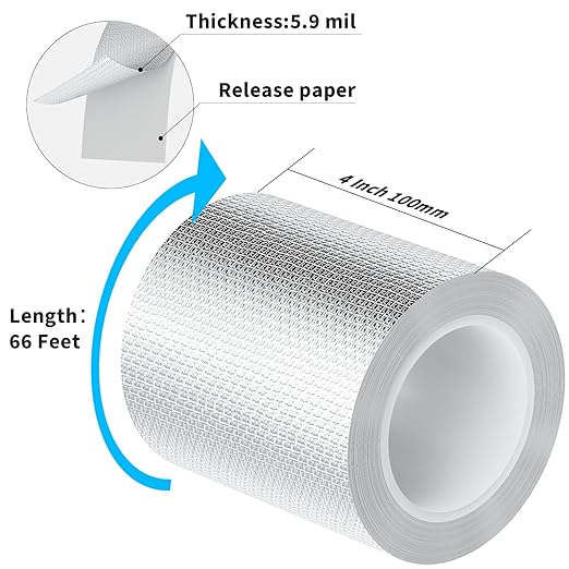 Fiberglass Aluminum Foil Tape 4 Inch x 66 Feet (5.9mil) – Heavy Duty HVAC Metal Tape,High Temp Waterproof Insulation Adhesive for Ductwork, Furnace, Dryer Vent, AC, Pipe Sealing & Repair