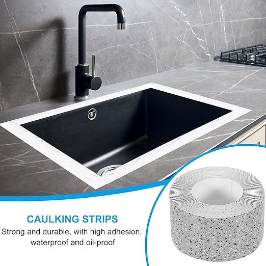 PATIKIL Caulk Tape 1.5" x 5 Ft, Self Adhesive Sealing Tape Waterproof Toilet Tub Caulk Sealant Strip Sealing Trim for Kitchen Bathroom Toilet Bathtub Sink Countertop, Deep Grey