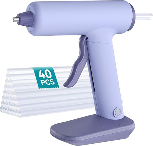 Cordless Hot Glue Gun Kit USB-C Rechargeable Magnetic Mount Base with 40 Premium Glue Sticks for DIY Crafts and Gifts（Gray）