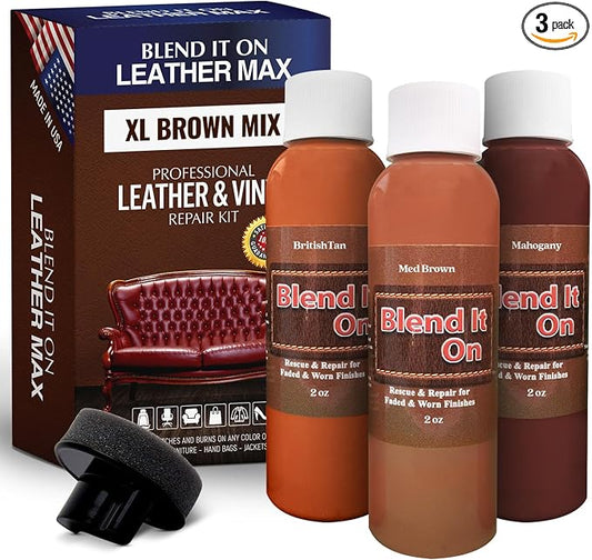Blend It On XL Brown Mix Vinyl and Leather Repair Kit - Now with 6 Ounces for Furniture, Jacket, Sofa, Car Seat, Boots, Easy Instructions to Match Colors, No Mixing Chart Needed (Brown Mix)