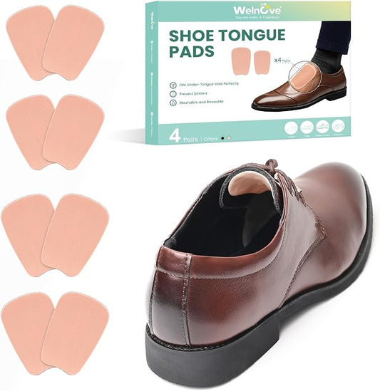 Welnove Tongue Pads Inserts for Shoes - Tow Size in One Pack - 8 Pcs Shoe Padding Cushion Soft Self Adhesive Inserts Filler for Boots, Leather Shoes, Dress Shoes, Loafers - Size S & L