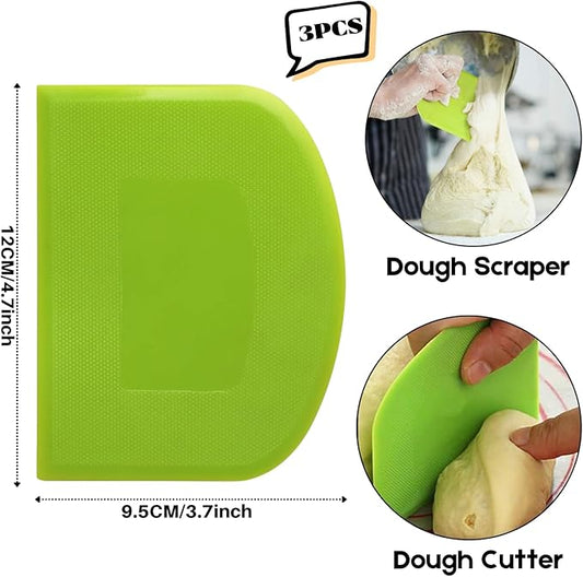 SURDOCA Dough Scraper Bench Scraper - 3P 4.7x3.7" Plastic Flexible Bowl Scraper, Sharp Edge & Angles Cake Scraper. Non-Slip Bakeware Decorating Tools Sculpting & Modeling Tools - Green+White+Green
