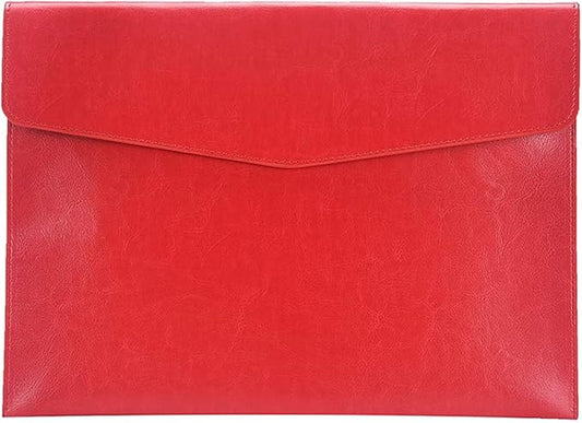 PU Leather A4 File Folder Document Holder Envelope Folder Case with Snap Closure for Receipt Contract Red
