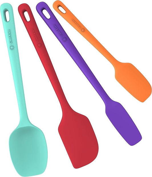 ChefAide 4 Pieces Silicone Spatula Set, Food Grade Rubber Spatula, Upgrade Strong Handle with Ergonomic Grip, Heat Resistant for Nonstick Cookware, Cooking