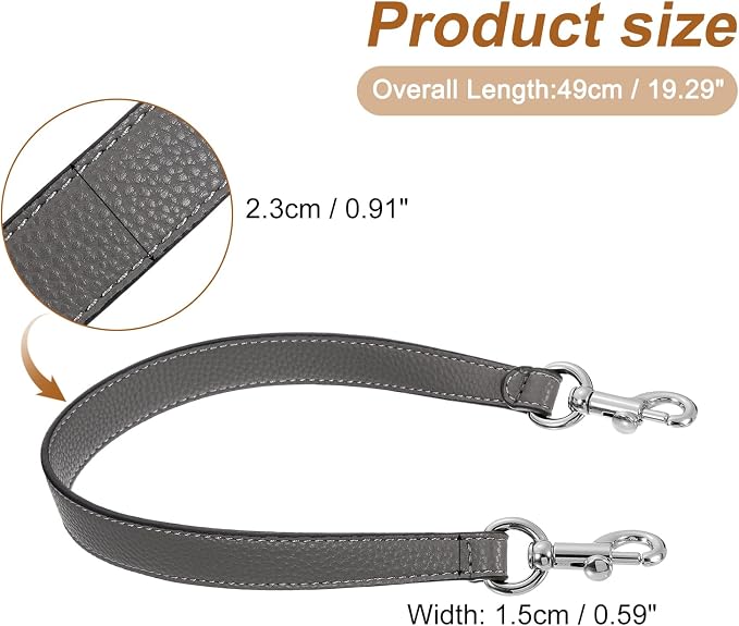 uxcell 19.29 Inch PU Leather Short Bag Strap with Clasp, Purse Handles Handbags Replacement Straps for Clutch Bag Underarm Bags, Grey, Silver Buckle