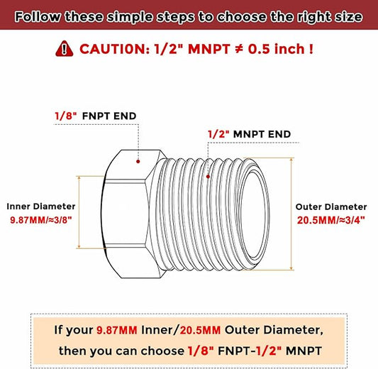 Packs of 6, 1/2" Male NPT NPT1/8" FeMale NPT Solid 304 Stainless Steel Hex Bushing, Hose Fittings Adapter Reducer for Bathroom Remodel, Tool Extensions