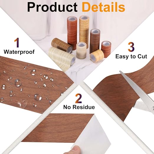PATIKIL Wood Grain Tape 2" x 32 ft, Self-Adhesive Wood Texture Repair Tape Realistic Wooden Effect Patch for Furniture Cabinets Floor Walls, Red Brown
