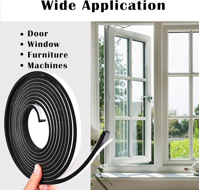 1/4inch Wide x 1/8inch Thick Closed Cell Foam Weatehr Stripping Tape,33Ft | Single Sided, High Density, Soundproof, Self-Adhesive Foam Insulation Strip for Door Frame, AC Window Units, Black