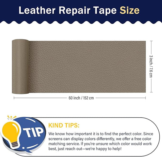 Zenyao Leather Repair Patch Tape - Self Adhesive Leather Repair Kit for Car Seat Furniture, Heavy Duty Vinyl Repair Patch for Couch Sofa, Waterproof for Rips Scratches Tears, 3x60 Inch Roll, Beige
