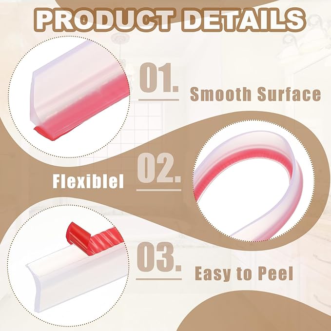 PATIKIL 118 Inch Collapsible Shower Threshold Water Dam Guard, Shower Stopper Barrier Self Adhesive Sink Splash Guard for Frameless Shower Door Bottom, Clear (1.2"Wx0.6"T)