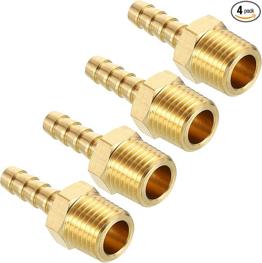 Pack of 4 Brass Hose Barb Fittings 1/4" Hose Barb to 1/4" NPT Male Fittings