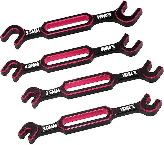 4PCS Wrench 3.0/3.2/3.5/3.7/4.0/5.0/5.5/6.0mm Turnbuckle Nut Ball Joint Remover with Hex Bit Linkages Link Rod Ends Installing Tools for RC Car Boat Model Repair Tool Kit