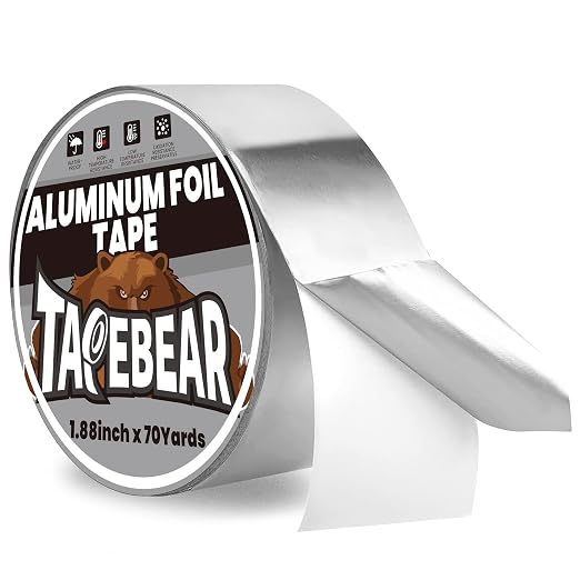 TAPEBEAR Aluminum Foil Tape 1.88" x 210FT, Heat Reflective Professional Heat Resistant Tape Insulation Heat Shield Silver Metal Tape for Dryer Vent, HVAC, Air Ducts, Metal Repair, AC Vents
