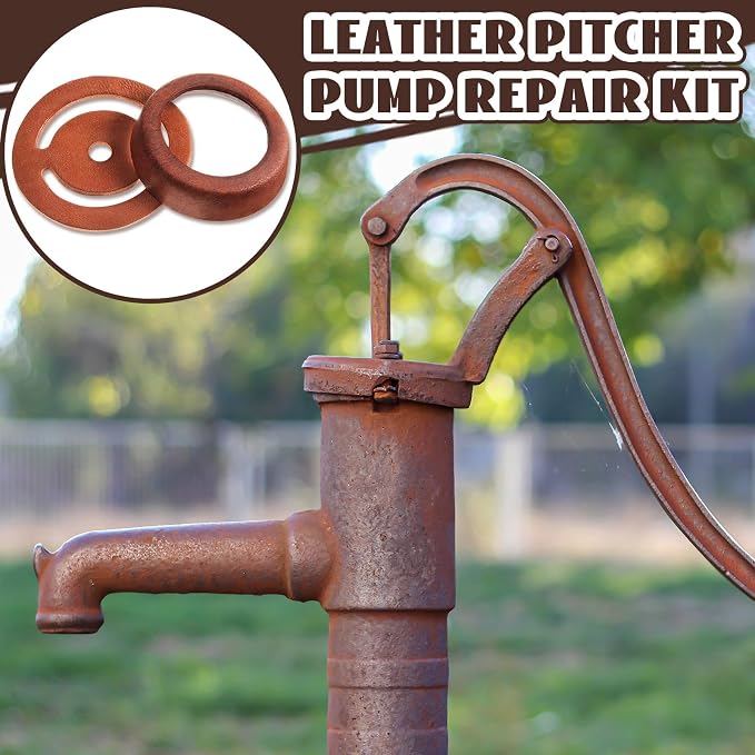 Pushglossy 2 Sets Leather Pitcher Pump Repair Kit Include 2 Pcs 3 1/2 Incehs Lower Valve Leather 2 Pcs 3'' x 2'' Leather Cup Leather Lower Valve Leather Cup Pitcher Pump Well Kit for Spout Hand Press