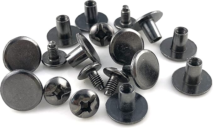 YORANYO 100 Sets Gunmetal Round Flat Head Chicago Screws - Kit for Leather Crafting, Clothing, Shoes, Belts & Bags - 25/64 Inch