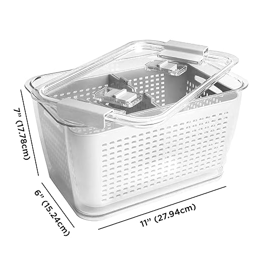Kitchen Spaces Colander Bin, Produce Saver, Fridge Organizer With Lid, Wash, Strain and Store, Great for Refrigerator, Freezer and Pantry, X-Large, White, Pack of 1