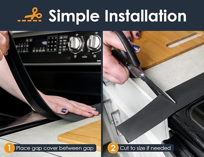 Linda’s Essentials Silicone Stove Gap Covers (2 Pack), Heat Resistant Oven Gap Filler Seals Gaps Between Stovetop and Counter, Easy to Clean Stove Gap Guard (21 Inches, Black)
