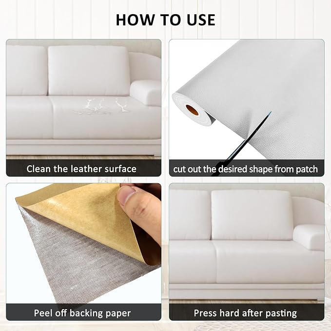 AOOTOOLINK Leather Repair Patch 17X79 Inch Self Adhesive Leather Repair, Large Leather Repair Tape for Couches, Furniture, Car Seats, Cabinets, Sofa, Handbags (White, 17X79 Inch)