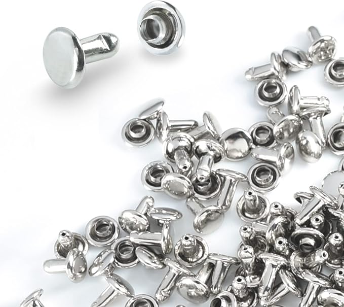 200Sets 6mm Round Cap Leather Rivets, Double Cap Rivets Tubular Metal Studs Rivets for Leather Purse Keyrings Repair and Crafts Decoration (6mm Silver)