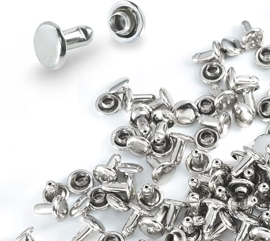 200Sets 6mm Round Cap Leather Rivets, Double Cap Rivets Tubular Metal Studs Rivets for Leather Purse Keyrings Repair and Crafts Decoration (6mm Silver)