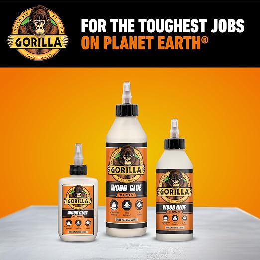 Gorilla Ultimate Waterproof Wood Glue, Natural Wood Color, 18 Ounce (Pack of 2) - Waterproof for Indoor or Outdoor Projects and Repairs