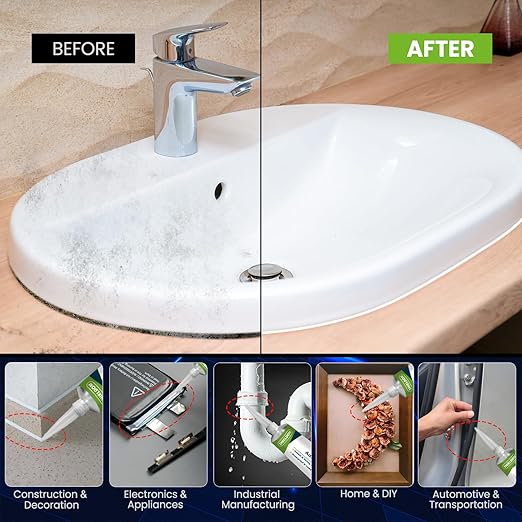SHIELDOM RTV Silicone Sealant Waterproof Seal & Caulk All-Purpose Adhesive Stronger Adhesion, Shrink & Crack Proof Caulking Sealer for Car, Kitchen, Window, Bathroom, Door - Grey 3.4 Fl. Oz.