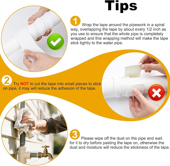 DEMEDO Pipe Insulation Tape, Pipe Wrap Insulation Foam Tape Self Adhesive, Outdoor Water Pipe Insulation Roll for HVAC, AC Line Insulation, 3 inch x 16.5 FT Heat Tape for Water Pipe, White