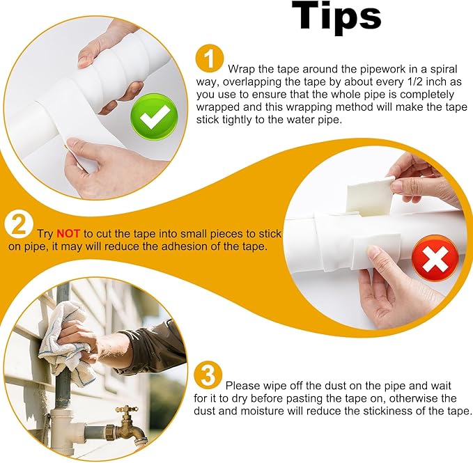 DEMEDO Pipe Insulation Tape, Pipe Wrap Insulation Foam Tape Self Adhesive, Outdoor Water Pipe Insulation Roll for HVAC, AC Line Insulation, 4 inch x 16.5 FT Heat Tape for Water Pipe, White