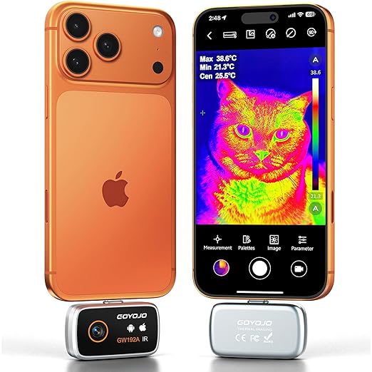 GOYOJO Thermal Imaging Camera for Android/iphone 15/16/17 iOS Series 192x192 IR Resolution– Water Leak Detection HVAC Electrical Plumbing, Automotive Repair, Home Inspection, DIY-USB-C Infrared Imager