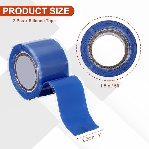 uxcell 2 Pcs Self Fusing Silicone Tape, 1" x 5ft Waterproof Water Leak Sealing Tape for Plumbing Pipe Hose Repair Handles, Blue