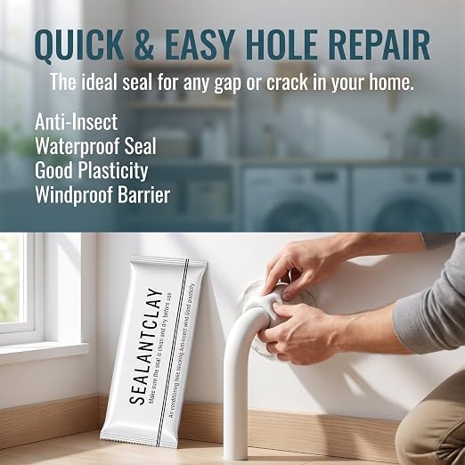 6Pack Upgraded Quick-Dry Sealant Mastic Clay - Flexible Repair Putty for Pipe Connections, Wall Holes, AC Openings and Leak Sealing