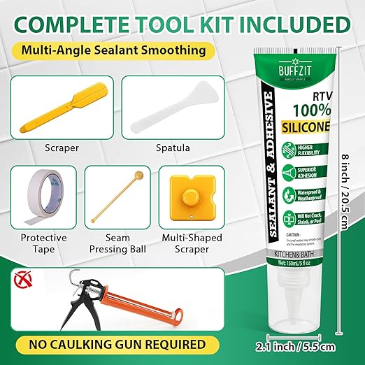 Silicone Sealant Adhesive Silicone Caulk, No Caulking Gun Needed, 100% Waterproof Flexible Sealant, Strong Bond, Shrink & Crack Resistant for Automotive, Kitchen, Bathroom & Windows, 5 Oz Gray