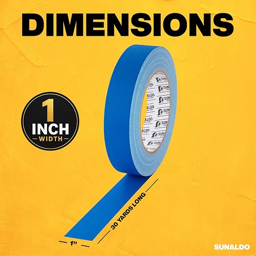 Gaffers Tape Heavy Duty, Easy to Rip, Residue-Free Professional Grade Floor Tape for Electrical Cords, Matte Finish Non Reflective, Weather Resistant (1, Blue, 1" x 30 Yards)