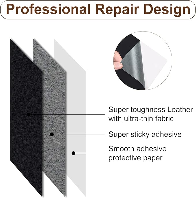 Numola Leather Repair Patch 8×11 inch Self-Adhesive Leather Repair Tape, Scratch/Holes Vinyl Repair Kit for Couch, Car Seat, Sofas, DIY Furniture Upholstery, Chair, Jackets, First-aid (Black)