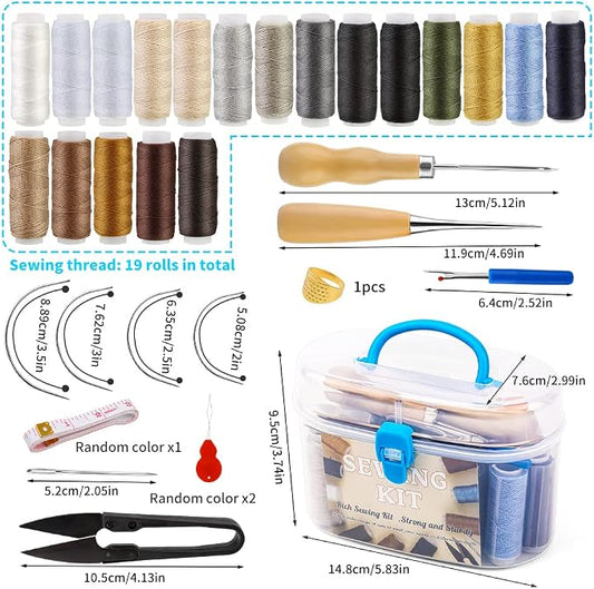 FTEVEN 43 Pieces Upholstery Repair Sewing Kit, Heavy Duty Sewing Kit with Leather Sewing Thread, Big Eye Sewing Needle, Sewing Awl for Furniture,Car, Sofa, Backpack, Shoe, Craft DIY