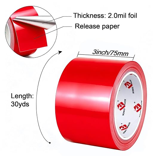 BOMEI PACK Aluminum Foil Tape,Heavy Duty Metal Foil Duct Tape (Red, 3 Inch)