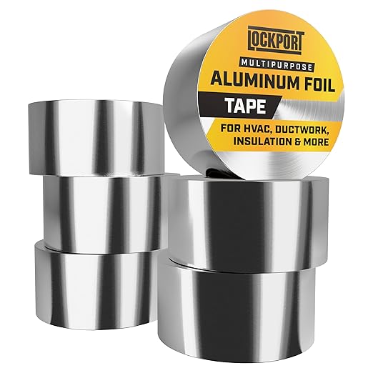 Lockport Aluminum Foil Tape 2" x450 ft - 6 Pack - Aluminum HVAC Tape - HVAC Duct Sealing, Dryer Vent, Heat Insulation & Ductwork Repairs - Heat Resistant, Waterproof, Professional Grade