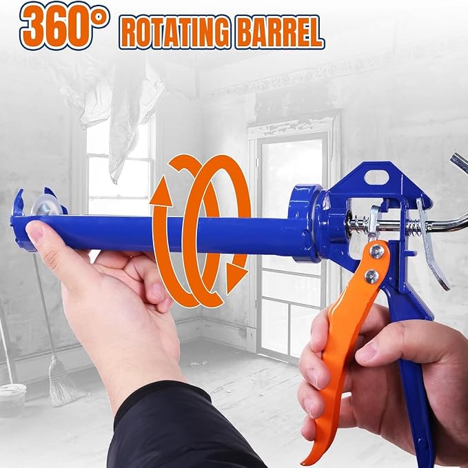 WADFOW Caulking Gun, 360° Rotary Design, Blue, No Drip Caulk Gun | Silicone Applicator for 10oz Tubes, Home Repair, Bathroom & Kitchen Sealing