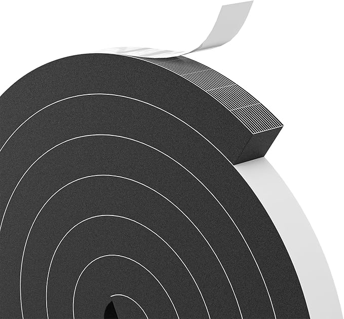 1" x 1" EVA Foam Weather Stripping Tape, 13FT Self-Adhesive Foam Seal Strip for Large Door & Window Gaps, Black