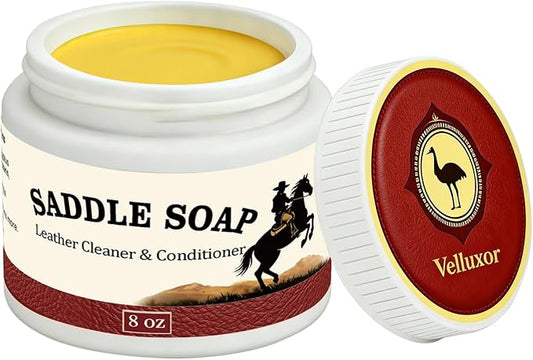 Yellow Saddle Soap for Leather 8oz - Leather Cleaner and Conditioner to Soften, Protect & Restore Leathercraft - Leather Cleaner for Car Seats, Couch, Shoes, Purse, Boots, Handbag & Saddle