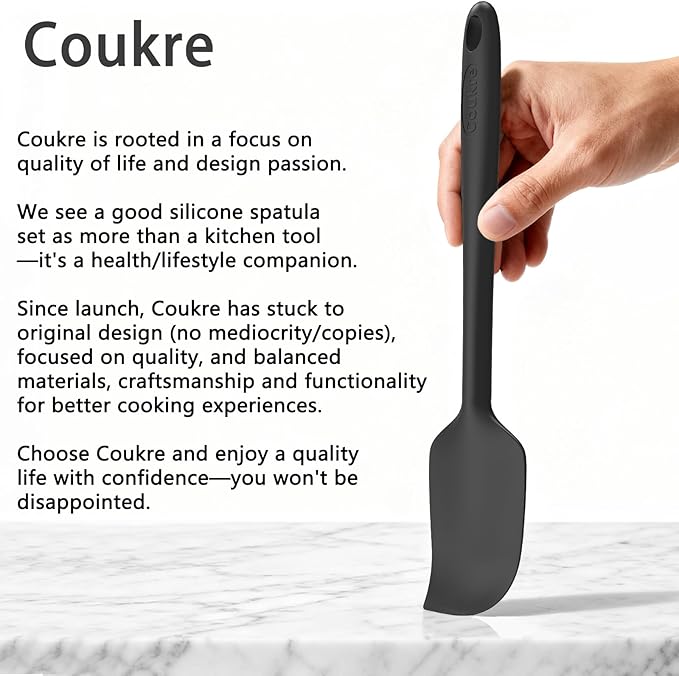 Coukre Silicone Spatula Set of 5,High Temperature Resistant, Food Grade Silicone, Dishwasher Safe, for Baking, Cooking (Beige Black)