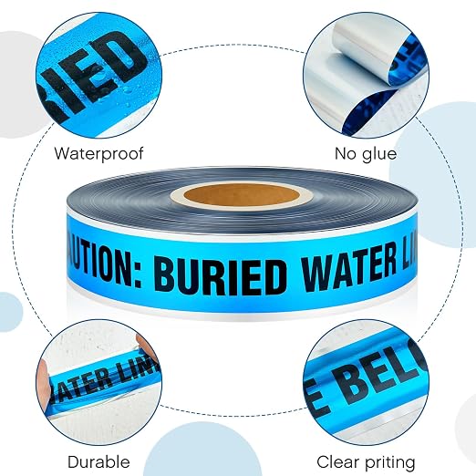 Pangda 2 Rolls "Caution Buried Water Line Below" 2 Inch x 1000 Feet Detectable Safety Tape 5 Mil Underground Detectable Warning Tape for Construction Sites Road Repairs Caution